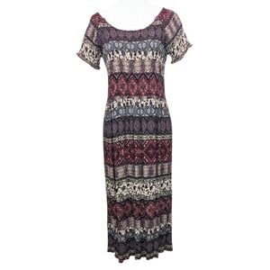 Soft Surroundings Marcelo Maxi Dress Size Med Smocked Crinkle Boho Gypsy Peasant